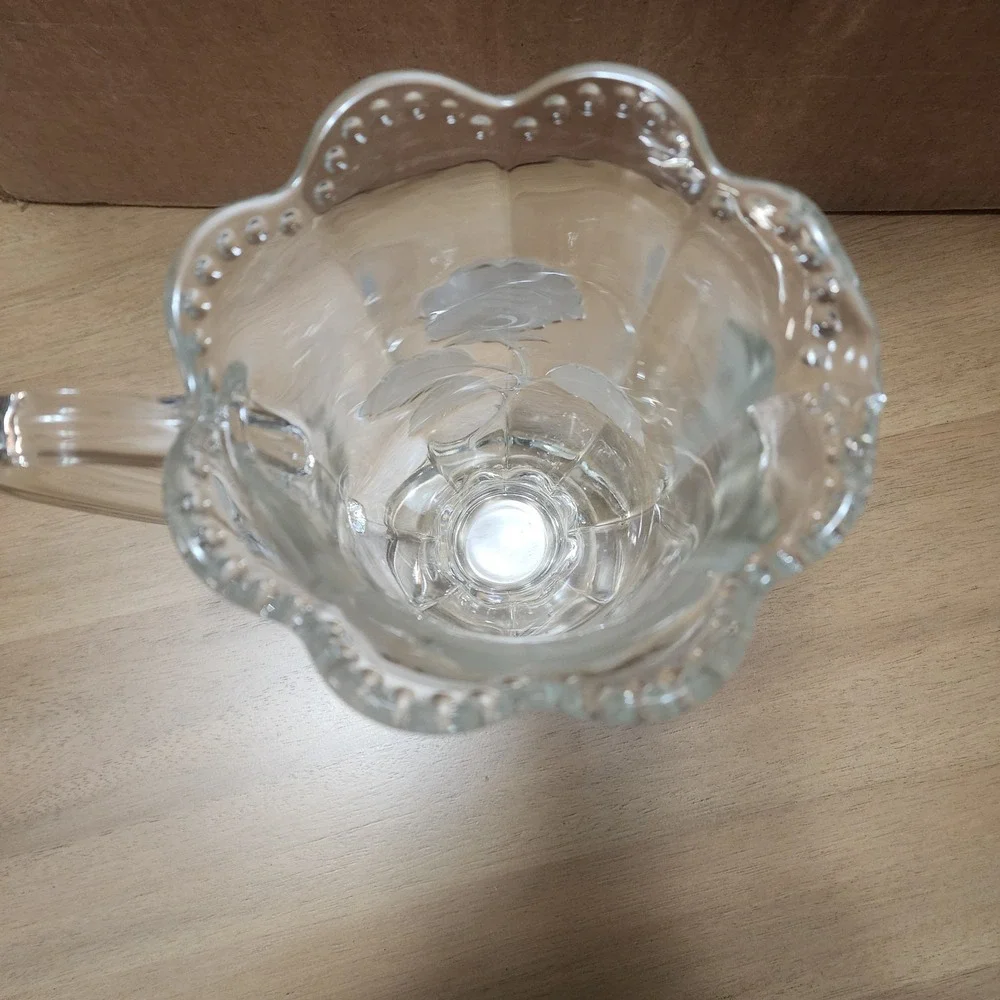 imperlux hardcut crystal Clear Glass Pitcher Roses Beaded  Footed etched fluted